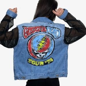 Handmade Denim Jacket W/ Mesh Sleeves & Band-T